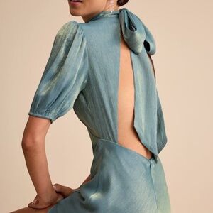 Lulus Talira Light Blue Satin Lurex Mock Neck Cutout Maxi Dress - Size S